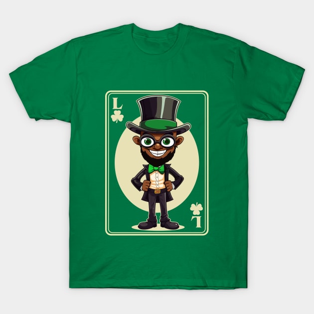 Black Leprechaun Shamrock Card St Paddys Day Festival T-Shirt by Apocatnipse Meow